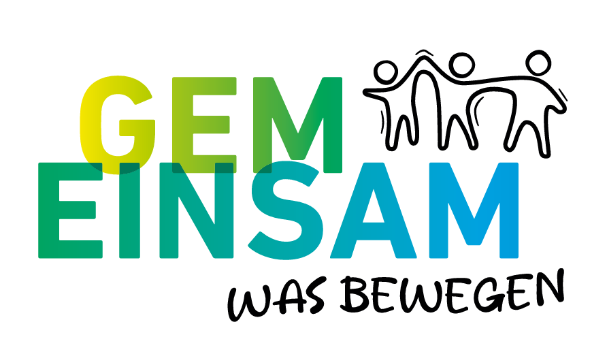 Das Bild zeigt das Text-Logo "Gemeinsam was bewegen" und drei Strich-Figuren, die sich an den Händen halten".